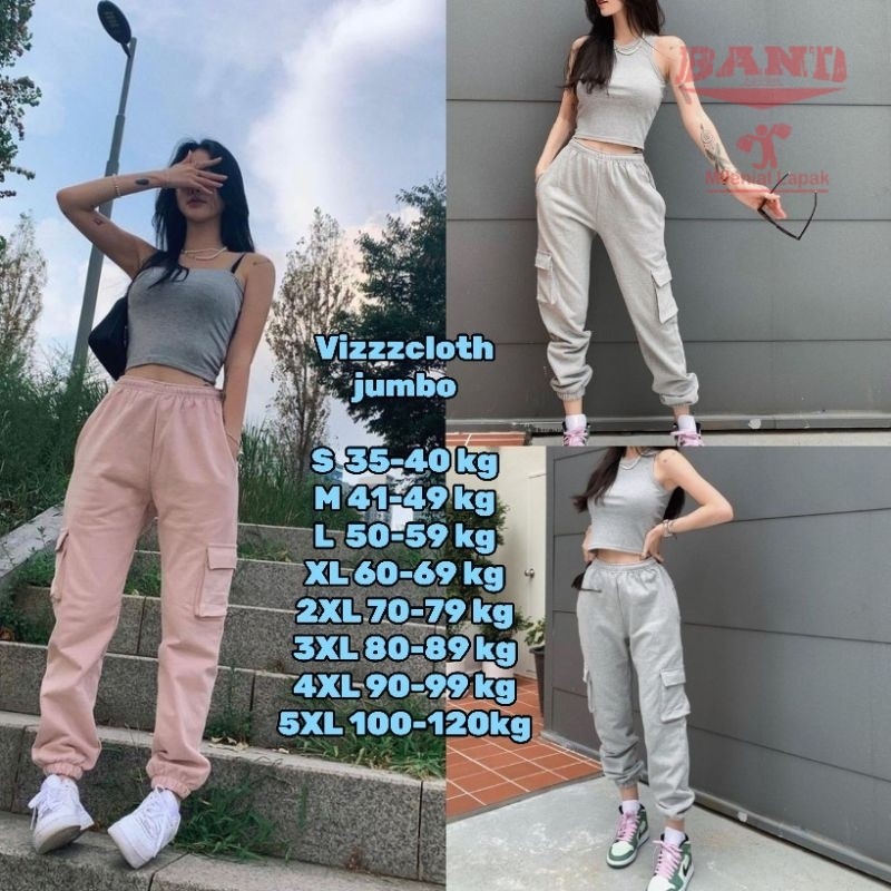 CELANA PANJANG WANITA KARGO SAKU KEMPOL KANAN KIRI JUMBO BANDSTORE