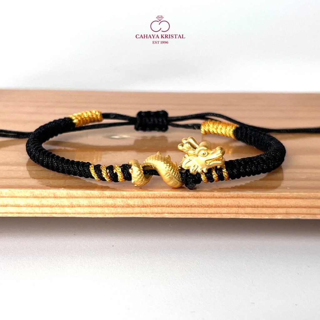 Gelang Tali Emas Charm Naga Lilit / Dragon Full Badan 24k HK Hongkong 999%- Gold Bracelet