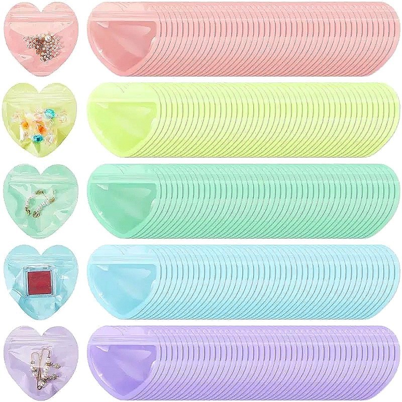 

25PCS Multicolor Bag Heart Shaped Self Sealing Jewelry Pouches Bag plastic Durable Zipper Lock Convenient Packaging Bags