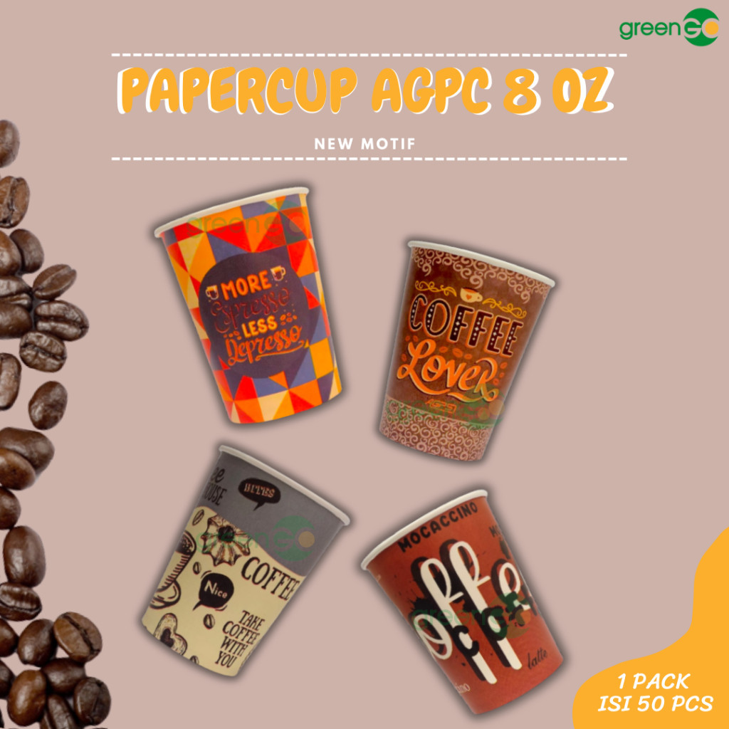 [MS] PAPERCUP MOTIF SET TUTUP 8OZ 50 SET GELAS KERTAS KOPI + TUTUP HITAM PAPER CUP ANTI PANAS + LID 