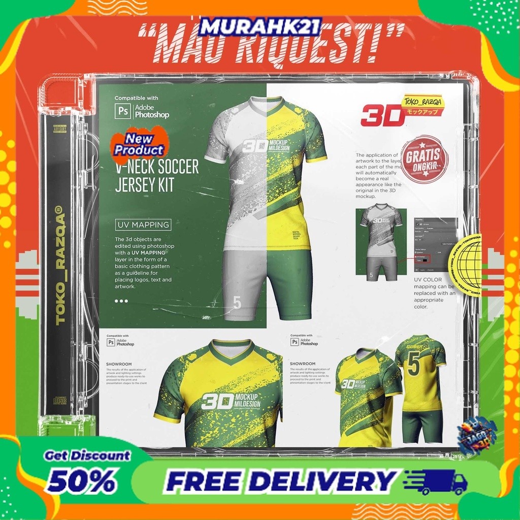 3D Soccer Jersey V-Neck Kit Mockup ◖Mockup◗ NEW MOCKUP