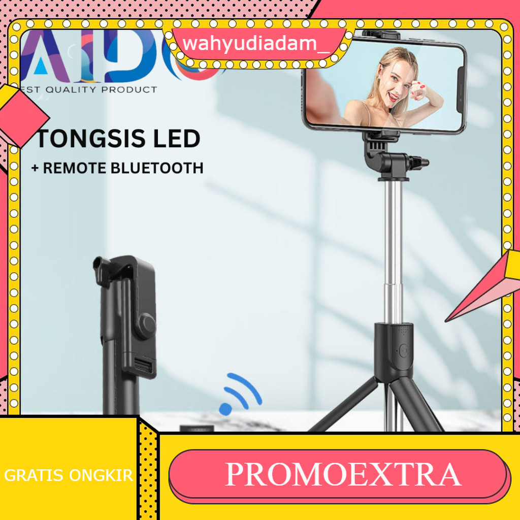 Tongsis Bluetooth Selfie Stick Tripod Plus LED Remote Bluetooth / Tripod Tongsis 3 in 1 Wireless / T