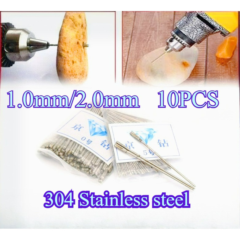10 Potong Mata Bor Lapis Berlian 1mm - 2.0mm, Ideal untuk Proyek Batu Permata, Kaca, Liontin, Gelang