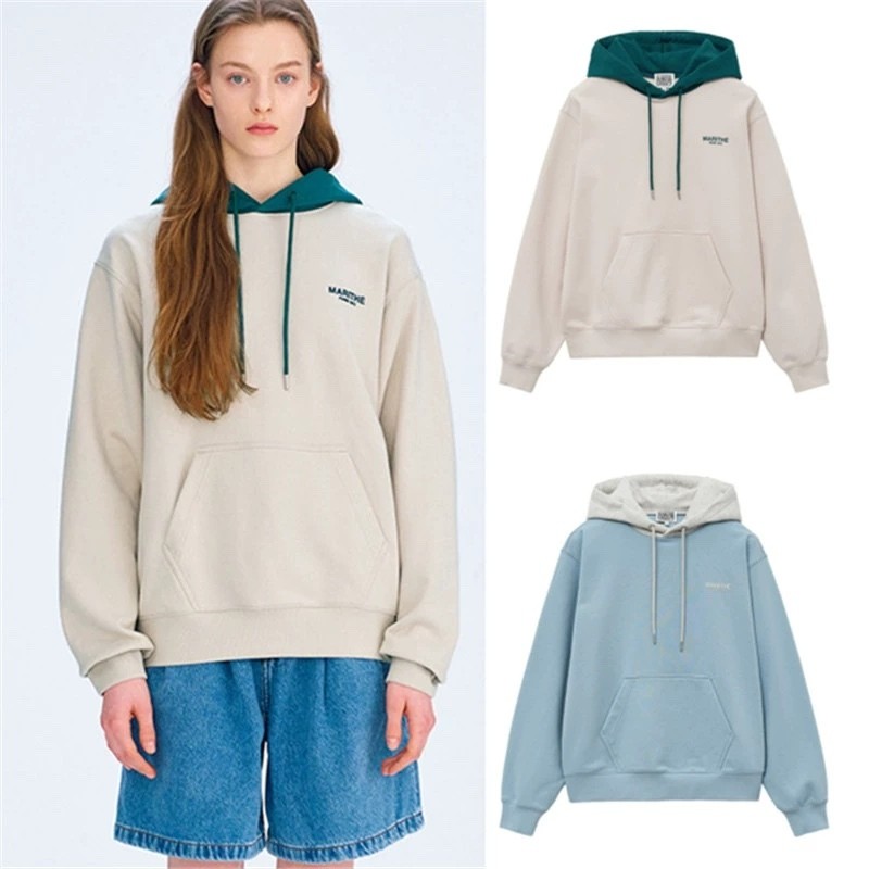 Merek fesyen Korea Marithe dengan motif kontras dan hoodie lengan panjang