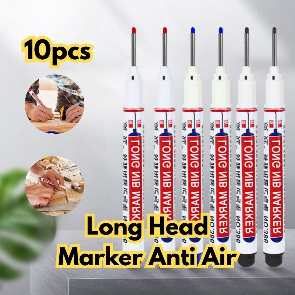 

10pcs Long Head Marker Anti Air Spidol Kepala Panjang 20mm BR158 Long Nib Marker Multiguna