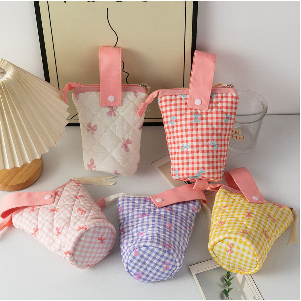 

Pencil Case Gingham Bucket Tempat Pensil Lucu Motif Pita Pouch Ribbon Bucket Coquette Korean Style