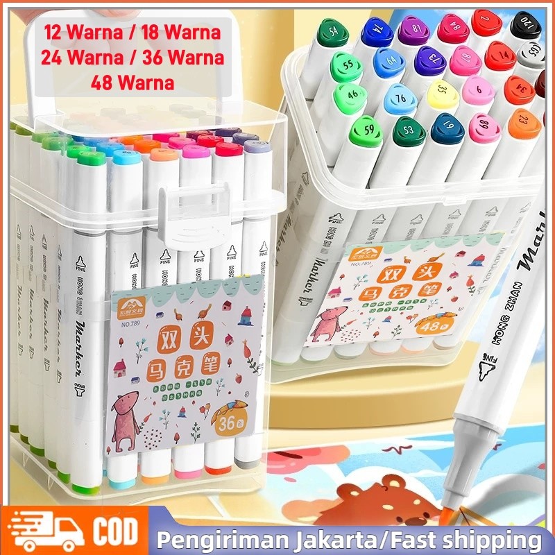 

Spidol Warna Warni 1 Set-Berbasis Minyak Ujung Ganda Set Lengkap Spidol Marker Anak 12-48 Warna Pensil Cat Air Set Warna