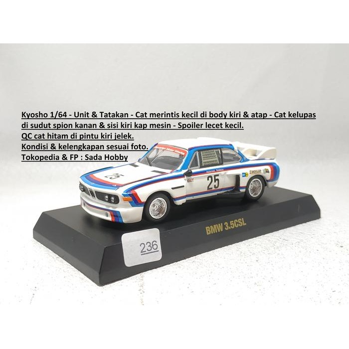 Kyosho Diecast Skala 1/64 BMW 3.5 CSL No 25 Putih