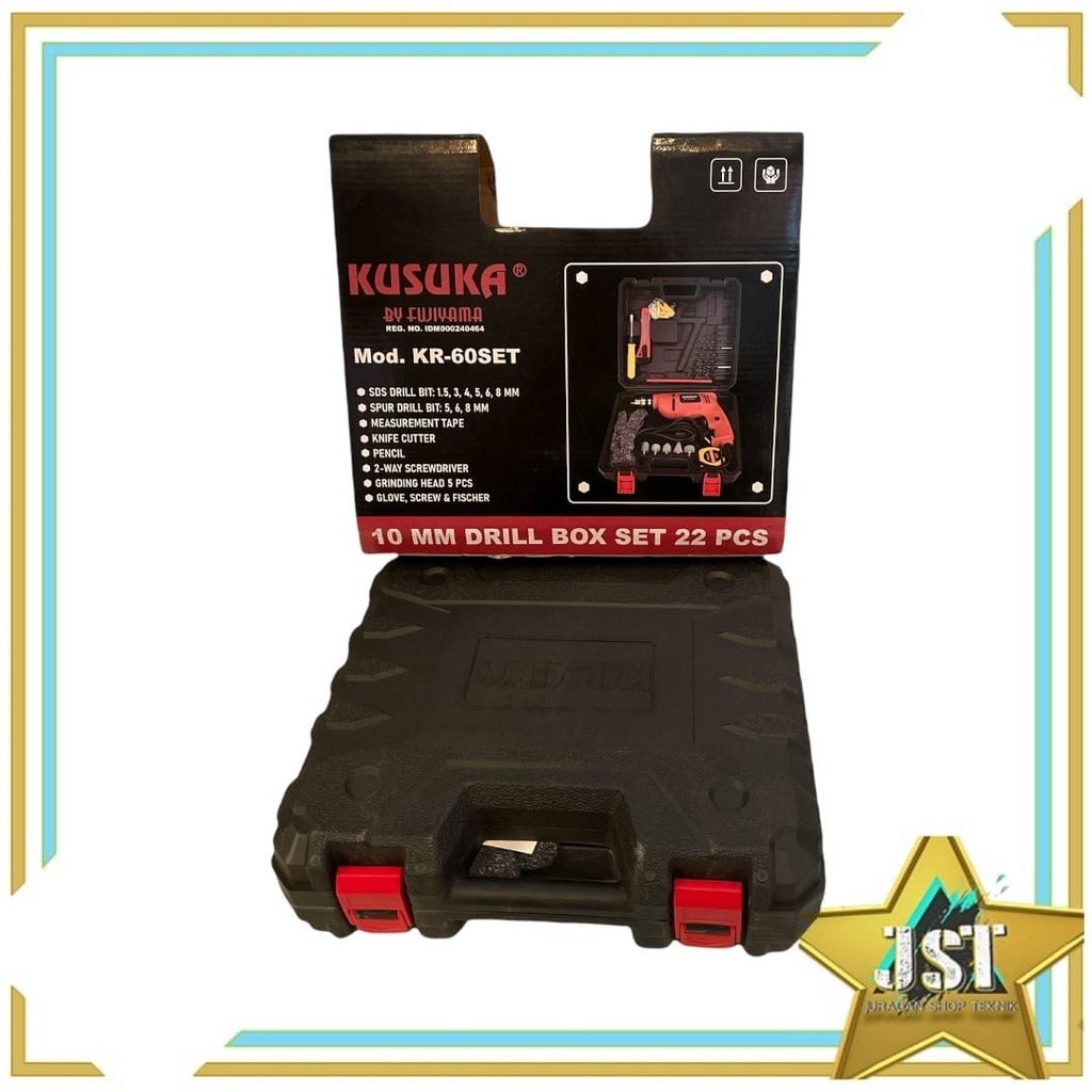 FUJIYAMA KUSUKA BOR SET 10MM LISTRIK 22 PCS MESIN BOR BOLAK BALIK / KUSUKA KR60 BY FUJJIYAMA