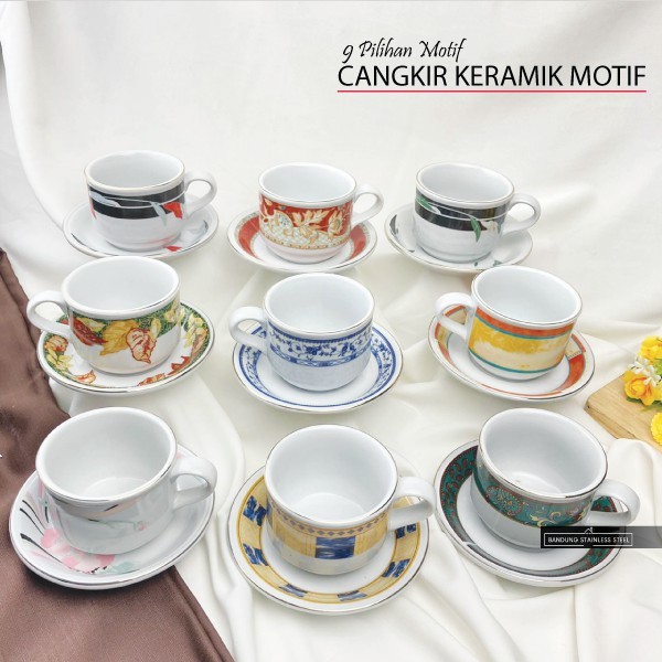 Cangkir Keramik SNI merk Sango 9 Motif Warna Cantik Gelas Minum Teh Kopi Susu Gelas