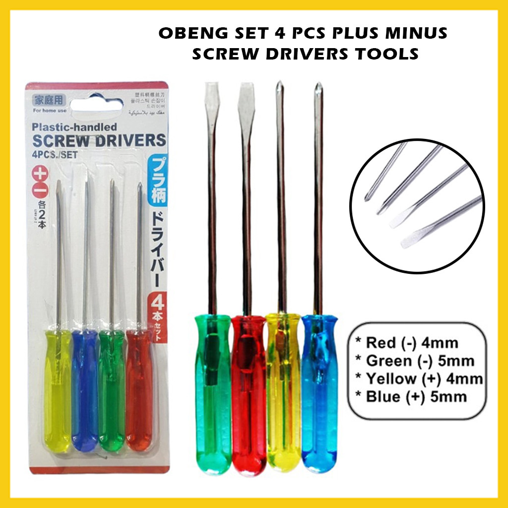 

Obeng Set 4Pcs Screwdriver Tools Plus Min 4mm 5mm + - Multifungsi Perkakas Tangan 4in1 Screw Drivers Minus Obeng Bunga - YASMINE SHOP21