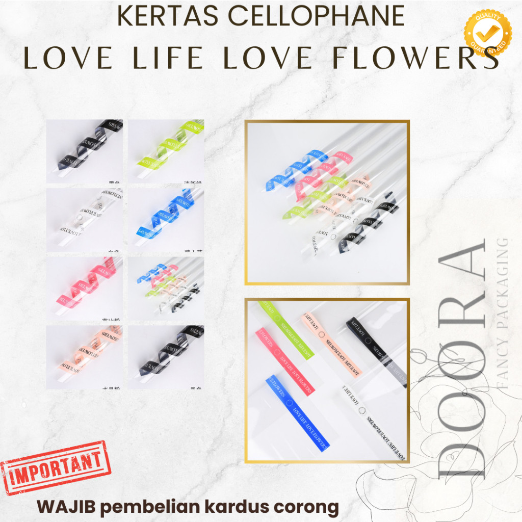 

Kertas Cellophane Buket Bunga Love Live Love Flowers OPP les [20lembar]