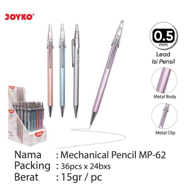 

( 1 pcs ) MP62 Joyko Metal Mechanical Pencil / Pensil Mekanik bodi Besi MP-62 ketebalan 0.5mm
