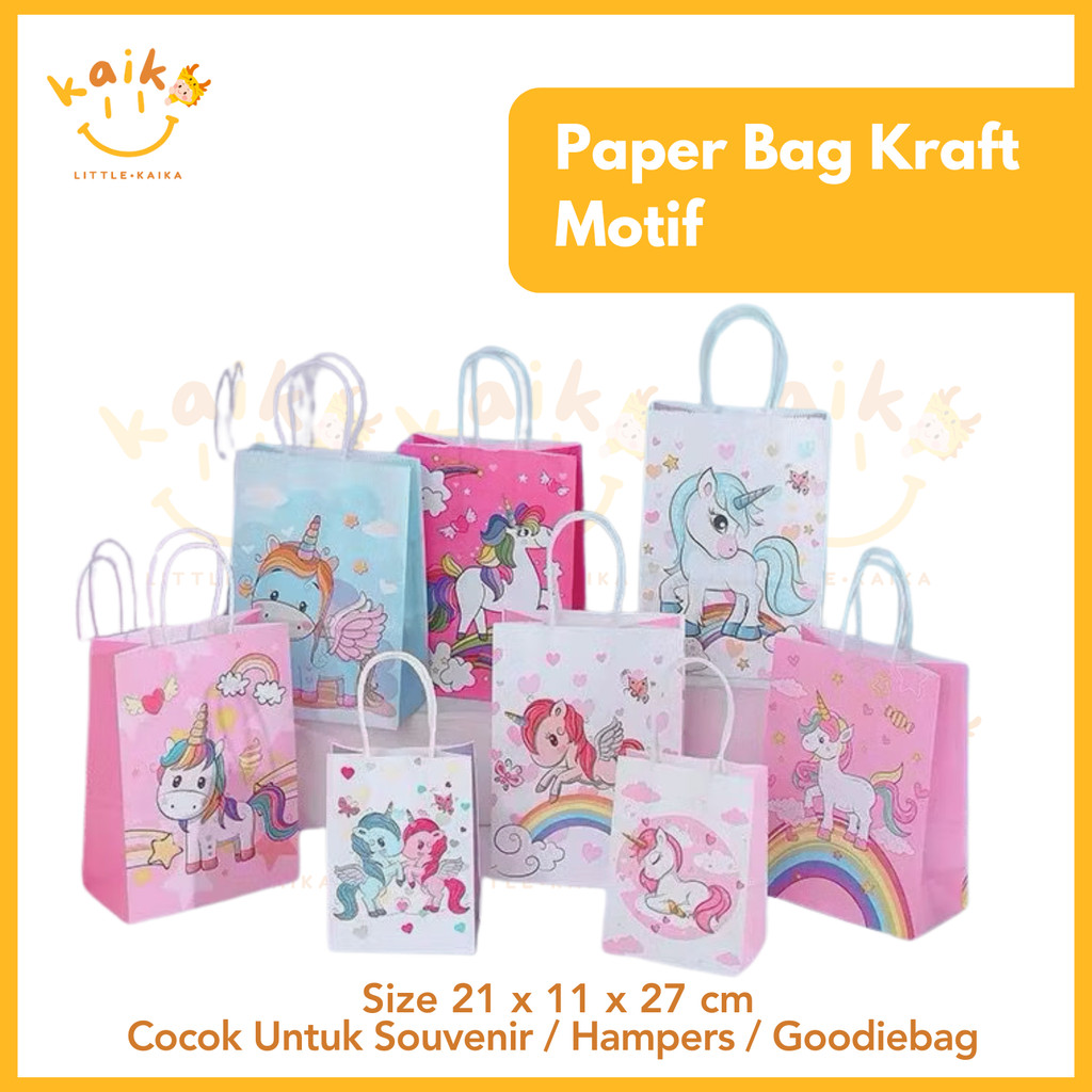 

LITTLE KAIKA | Paper Bag Kraft Motif / Goodiebag Motif / Tas Hadiah Kado Ulang Tahun Anak Kertas Kado Hampers