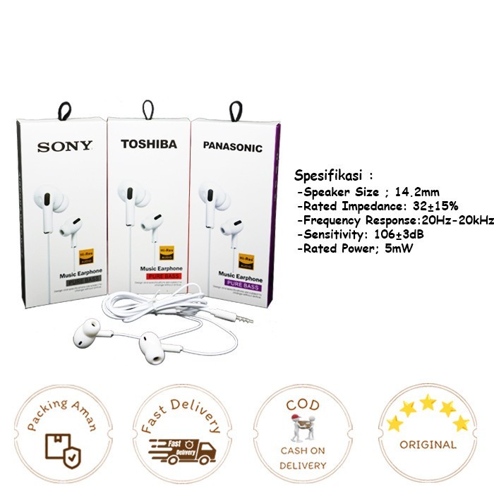 Handsfree Headset Pure Bass Music Earphone Hi-Res Audio