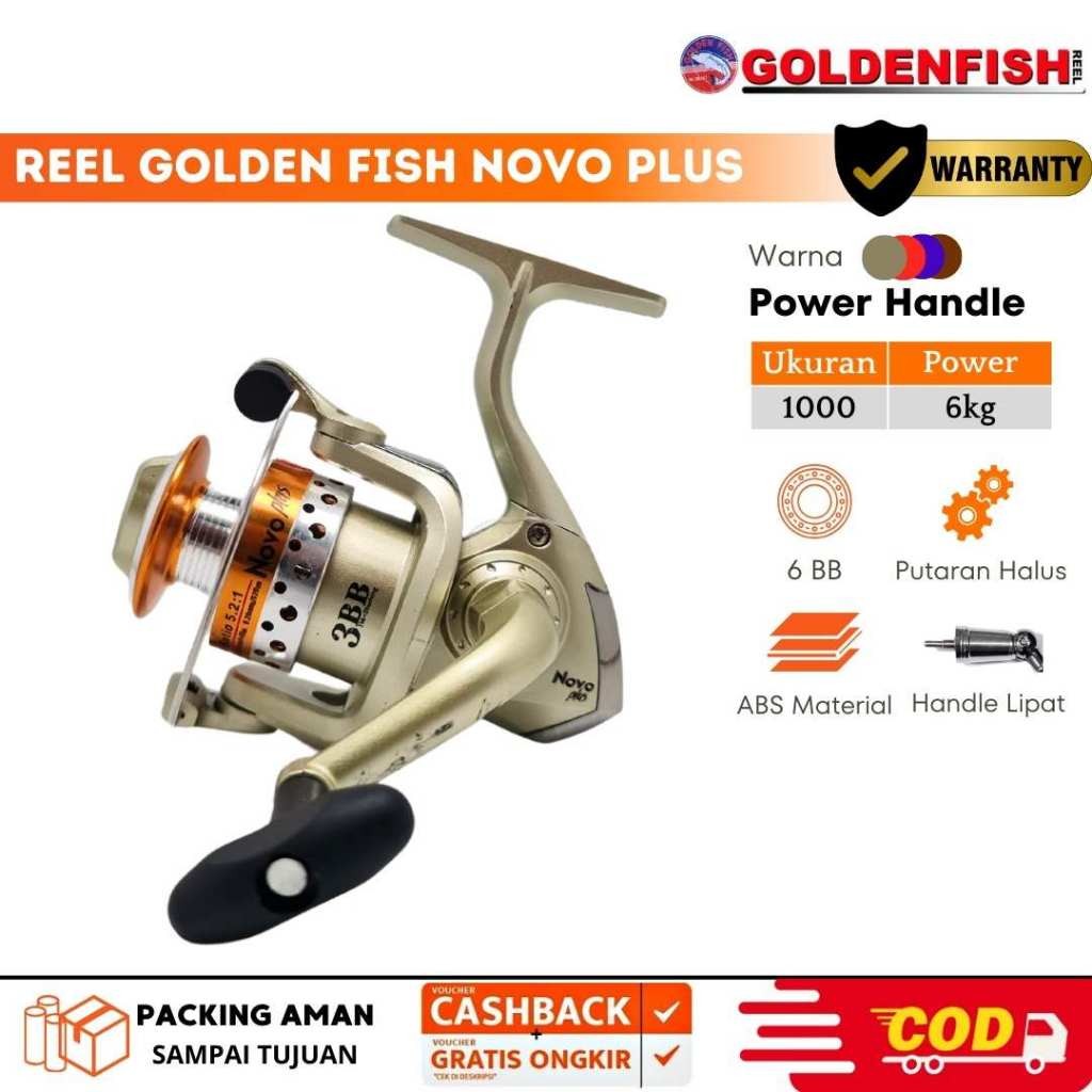 Reel Pancing Golden Fish Novo Plus 1000 3 Ball Bearing Spool Metal