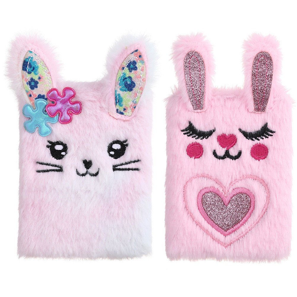 

2 Pcs Children's Cartoon Rabbit Plush Notebook Girls Portable Mini Pocket Diary for Notebooks Cover Fluffy The