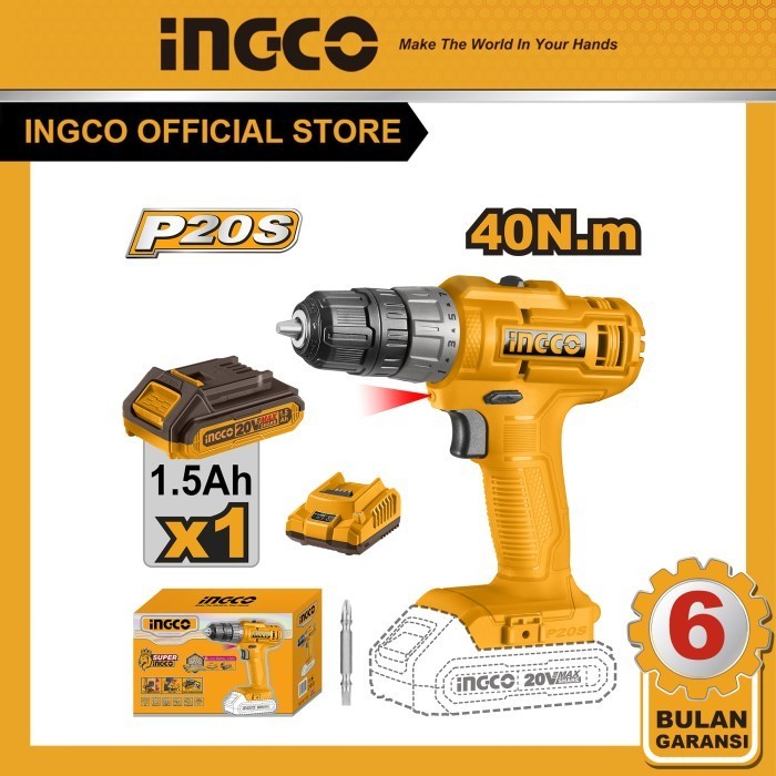 INGCO MESIN BOR CORDLESS BATERAI 20 Volt (1B+1FC) CDLI20032CG