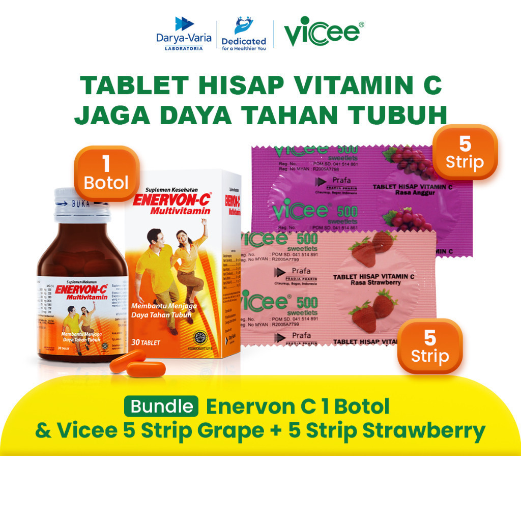 [Bundle] Enervon-C 1 Botol dan Vicee 5 Strip Grape + 5 Strip Strawberry