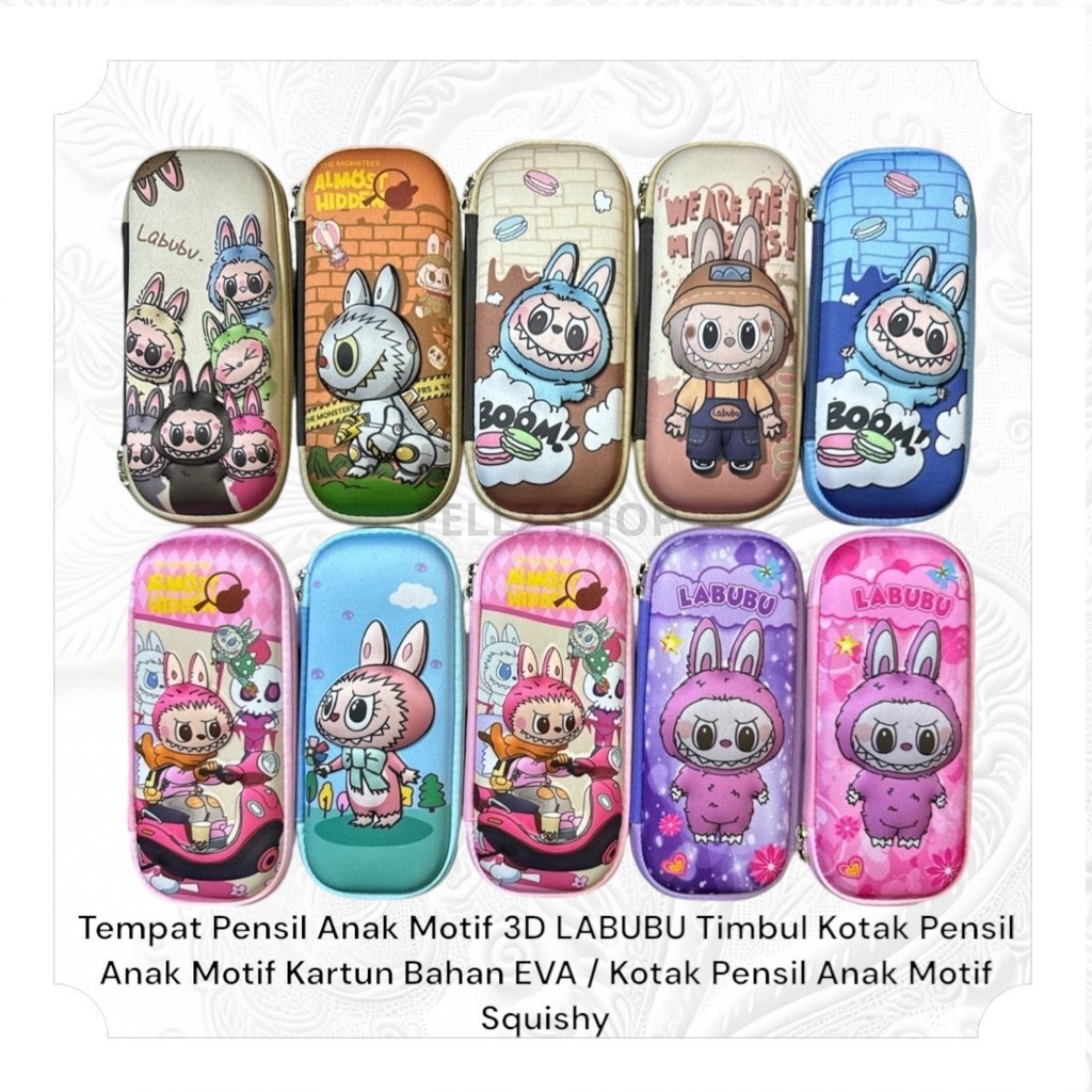

Tempat Pensil Anak Motif 3D LABUBU Timbul Kotak Pensil Anak Motif Kartun Bahan EVA / Kotak Pensil Anak Motif Squishy
