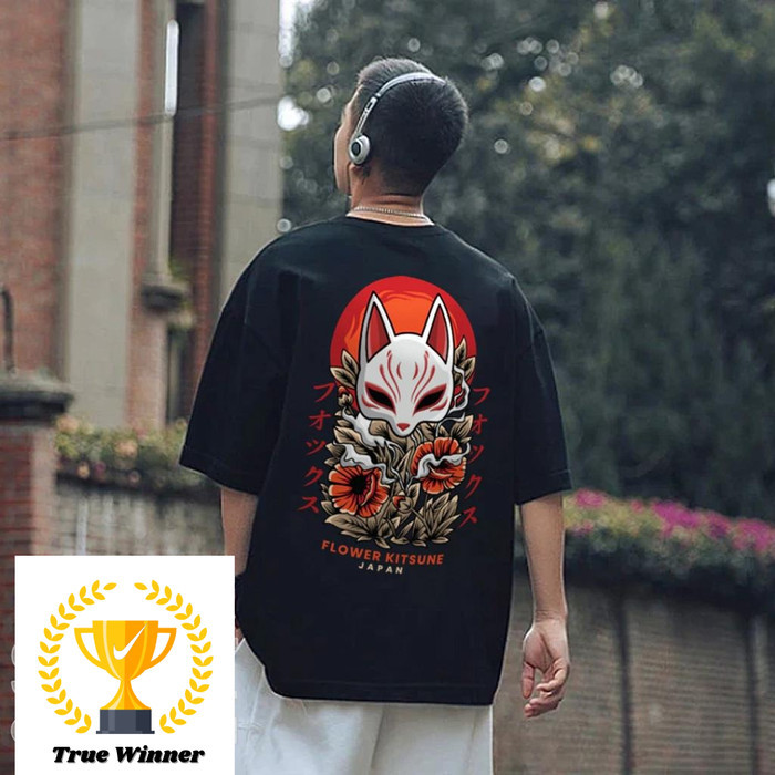 Oversize T Shirt Flower Kitsune / T shirt Jepang / T shirt Distro / T shirt premium