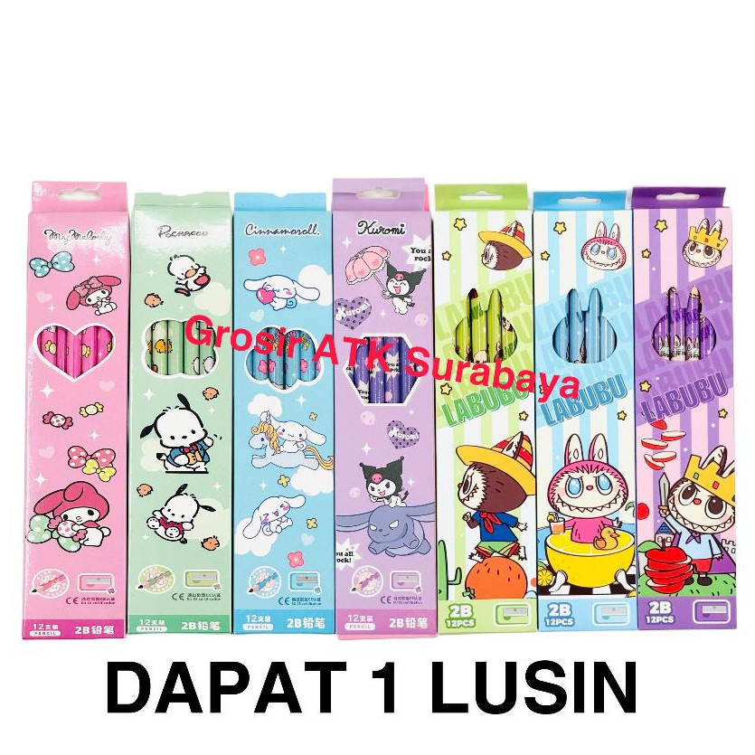 

( StaLand ) / ( DAPAT 1 LUSIN ) PENSIL 2B KAYU MOTIF SANRIO / LABUBU / My Melody Cinnamoroll Kuromi Pochacoo Lucu Bagus