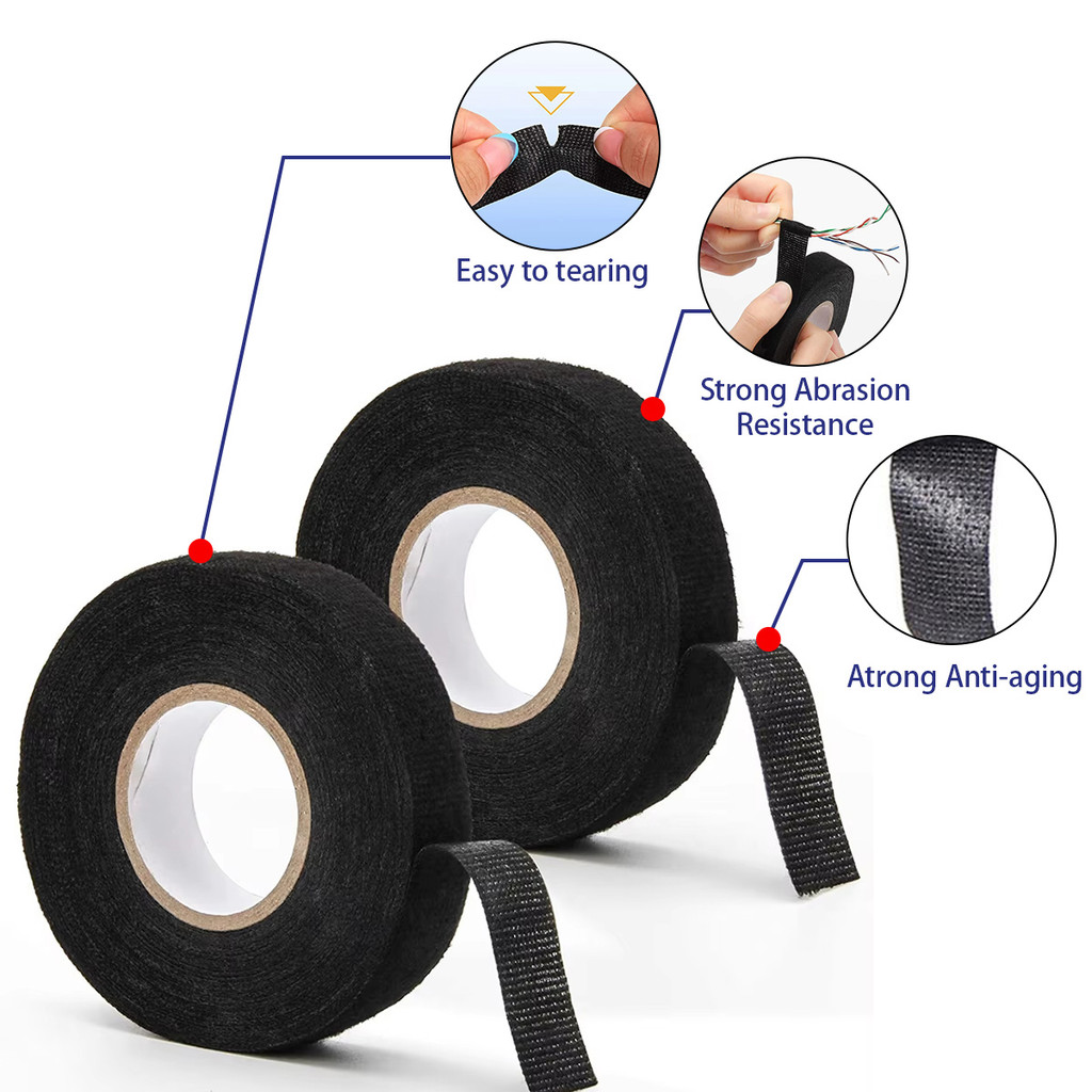 15 Meter Pita isolasi kabel hitam Pita Perekat Tahan Api Tahan Panas Pita Kain Untuk Pelindung Kabel