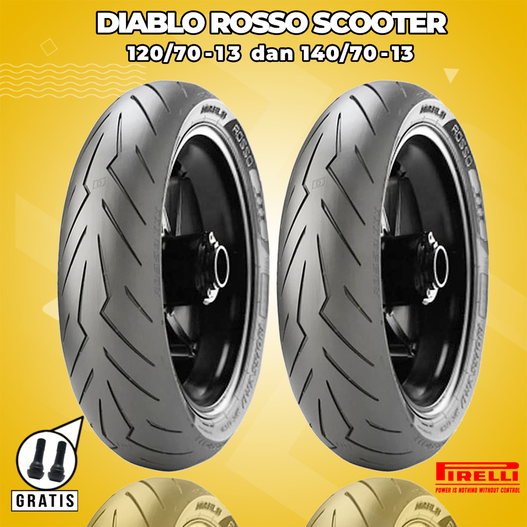 Paket Ban Motor YAMAHA NMAX PIRELLI ROSSO SCOOTER 120/70 + 140/70 Ring 13 Tubeless