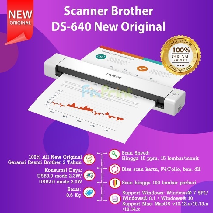 FixPrint BROTHER DS-640 Compact Mobile Document Scanner Portable ID Scan DS640
