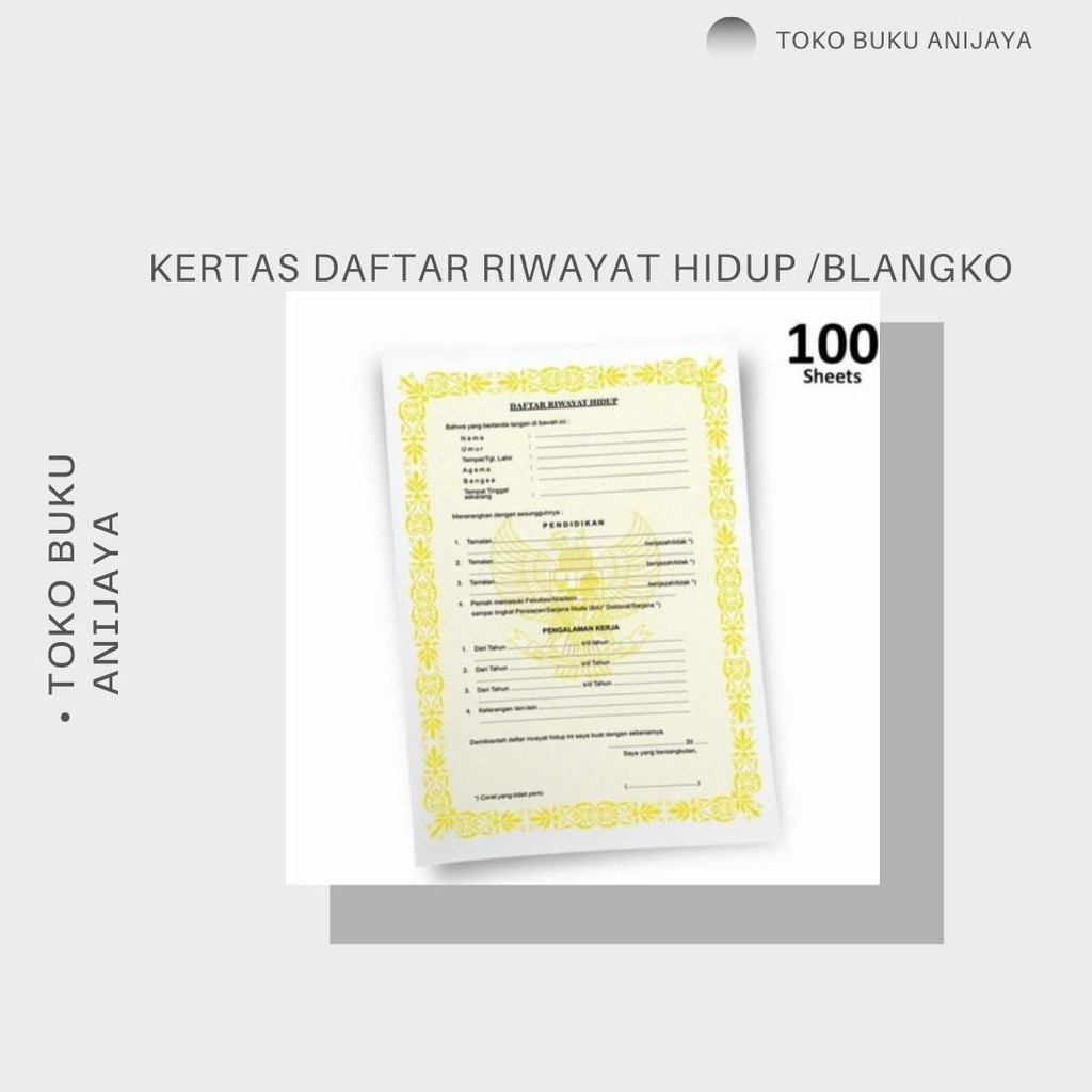

KERTAS DAFTAR RIWAYAT HIDUP /BLANGKO DAFTAR RIWAYAT HIDUP 1PACK ISI 100 LEMBAR Paper Stationery