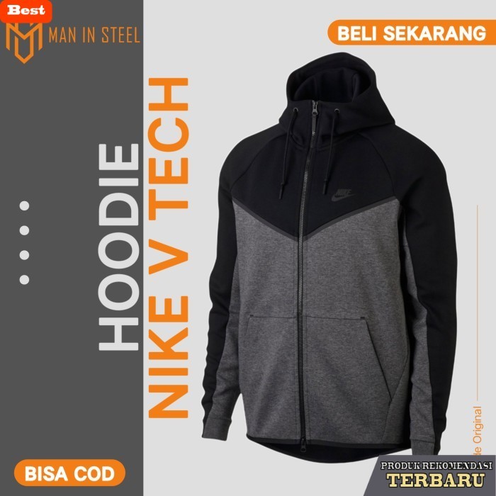 hoodie pria keren Jaket Hoodie Sweter Running Pria Cowok Cowo Wanita Nike Grade Original - Hitam, M