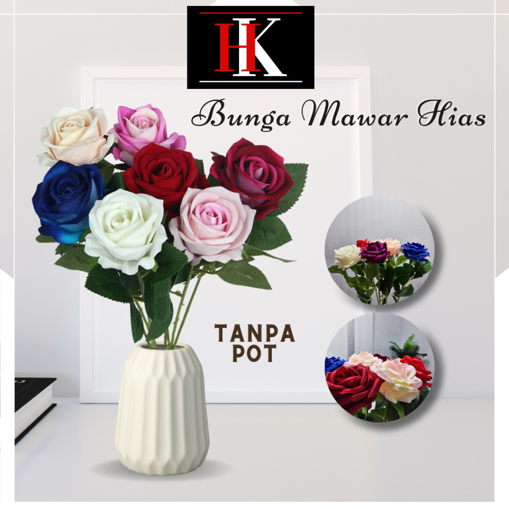 Bunga Mawar Hias Kuntum Jumbo Plastik Palsu Tangkai