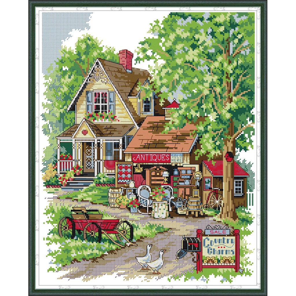 

Joy Sunday Pre-printed Cross Stitch Kit DIY Easy Pattern Aida 14/11CT Stamped Fabric Embroidery Set-Charming Countryside