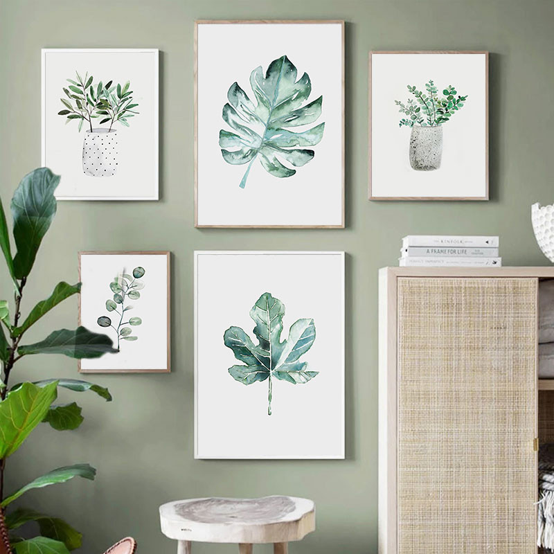 

Simple Green Plant Leaves Canvas Painting Print Modern Wall Decorative Poster for Living Room Bedroom Home Decor Art Picture
