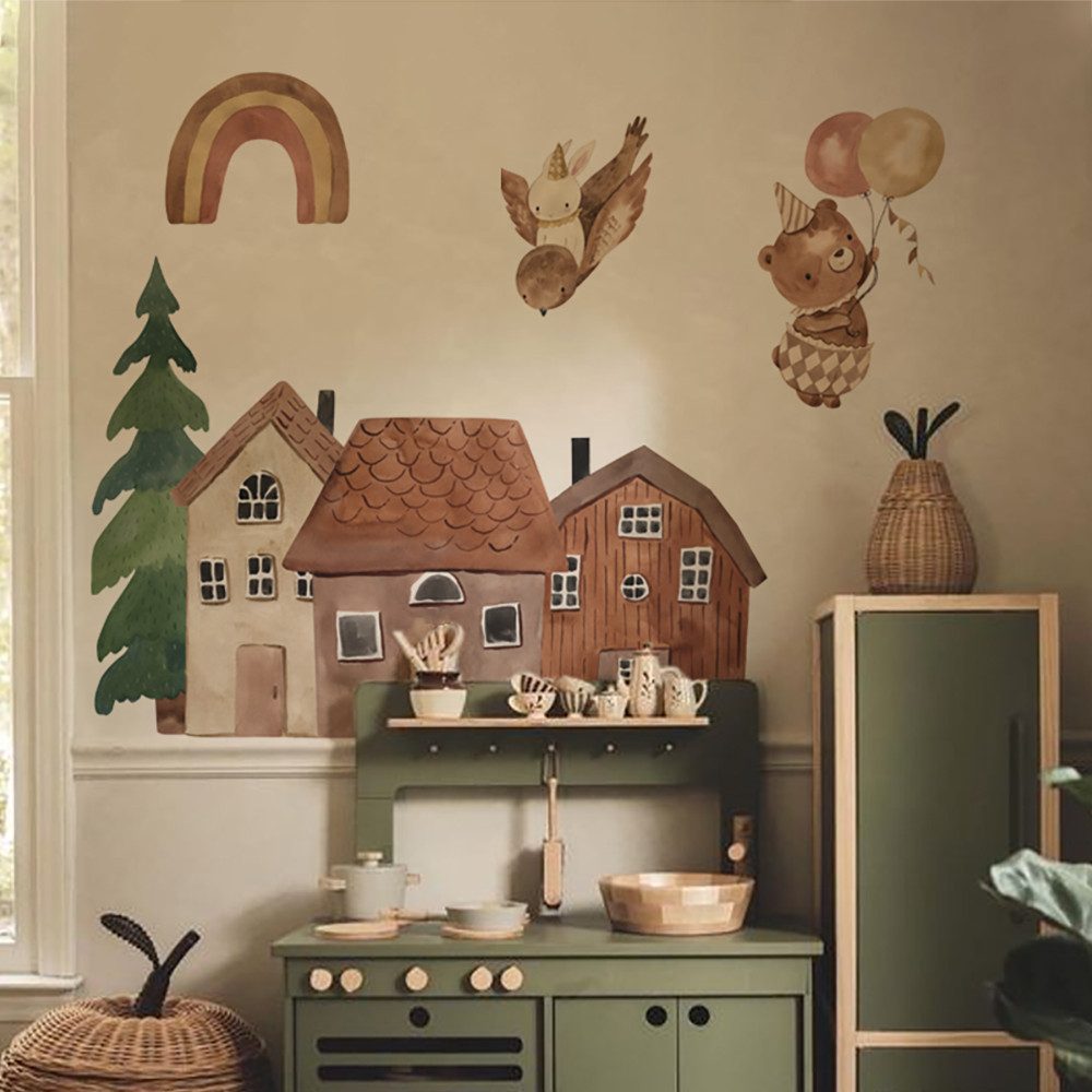 

Small Town Wall Decals Animals Vinyl Nordic Style Wall Stickers Peel and Stick for Nursery Bedroom Kid Room Home Art Decor