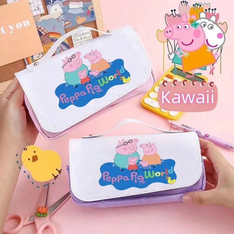 

Anime Peppa Pig Pencil Case Pen Set Kawaii Print Pen Bag Cartoon Students Supplies Storage Bag Stationery Toy Gift