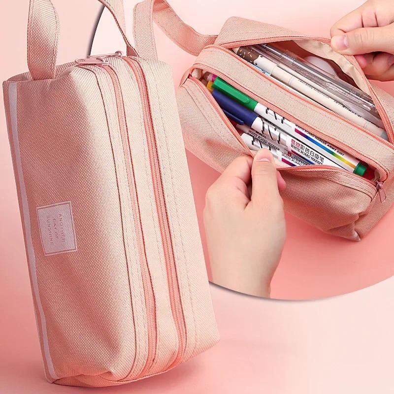 

Large Capacity Pencil Cases Double Layer Simple Canvas Bags for Girls Back to School School Office Supplies Stationery