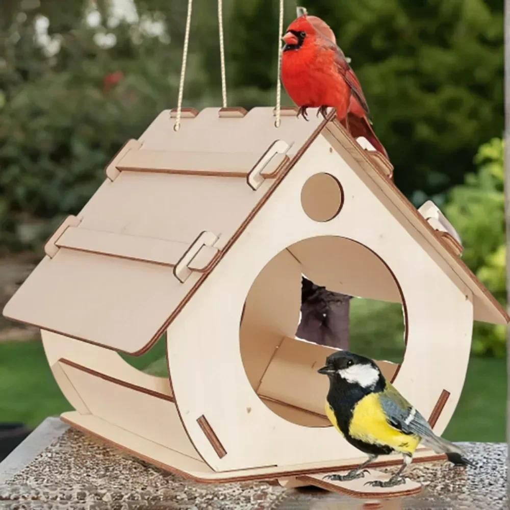 Hanging wooden bird feeders Aviary DIY assembled outdoor garden decorative feeders Birdcage Birdhous