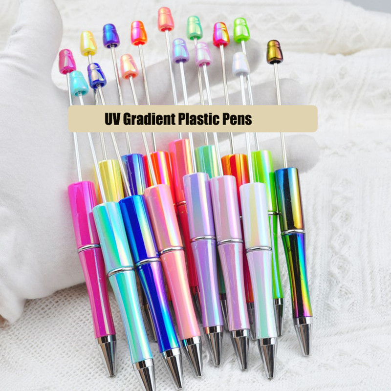 

20pcs DIY UV Gradient Plastic Pens Beadable Pens Black Ink Student Kid Gifts Pen for Writing Cute Office Accessories Stationary