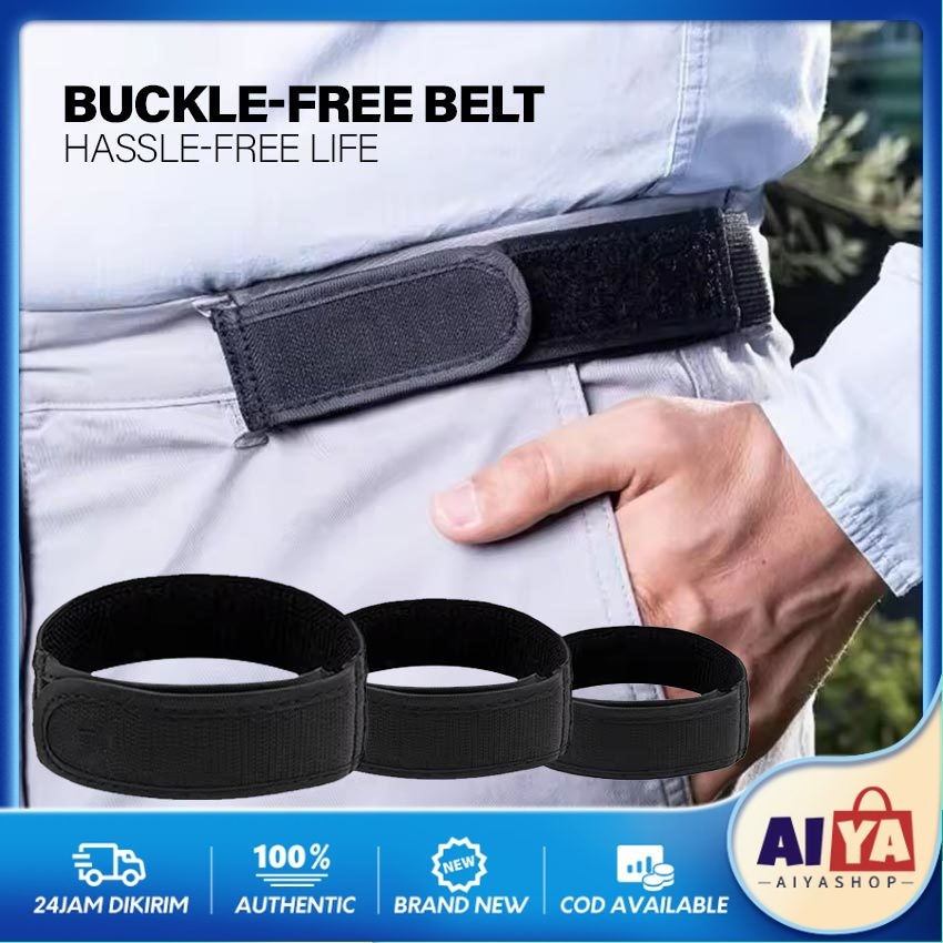 Ikat Pinggang Pria Velcro Ring Belt / Hiasan Bebas Lubang All-Match Ikat Pinggang Sabuk Elastis Pria