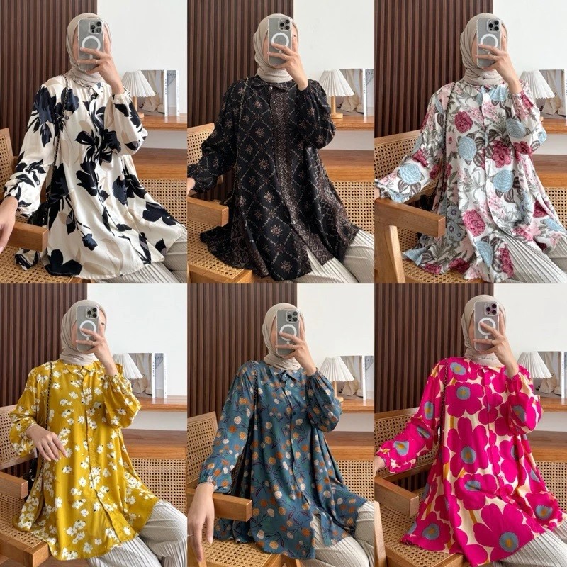 DHOLISHOP.ID Atasan wanita terbaru / kemeja motif terbaru / kemeja motif bunga / Kemeja Motif Blouse
