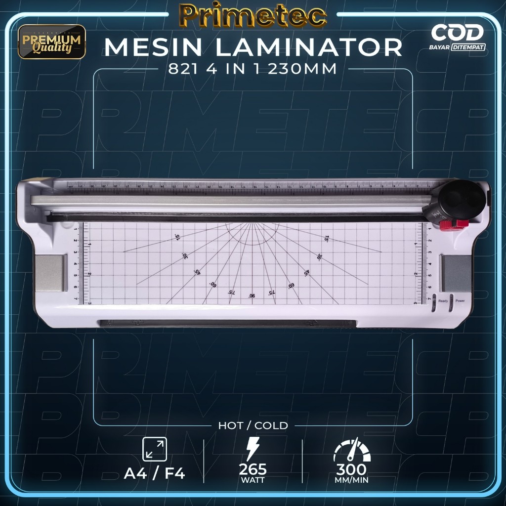 Primetec Mesin Laminating A4/F4 (4in1) 230mm (Bisa Laminating Panas dan Laminasi Dingin, untuk KTP, 