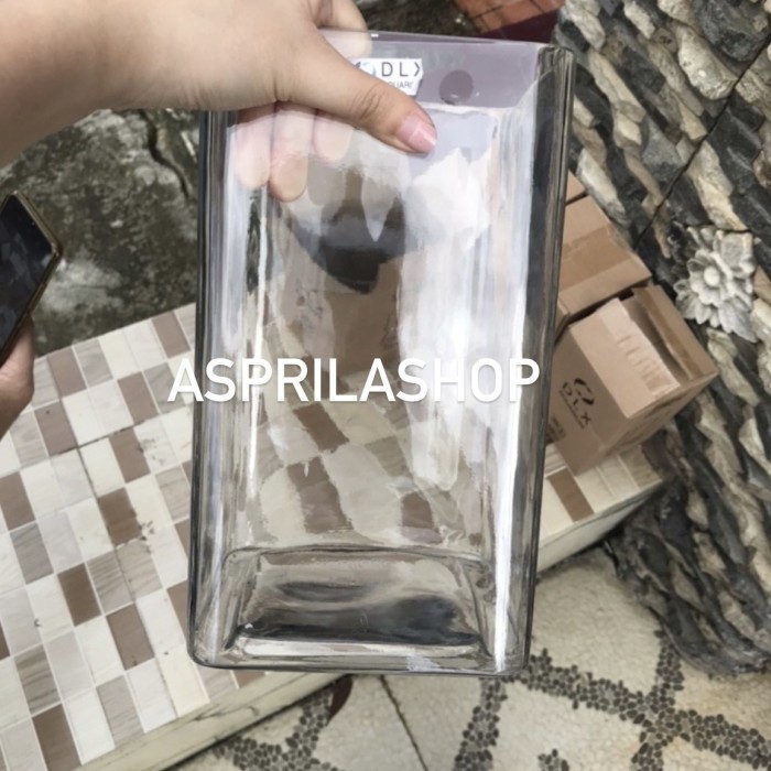 pot bunga kotak kaca tinggi 24cm kaca tebal vas bunga EKSPEDISI