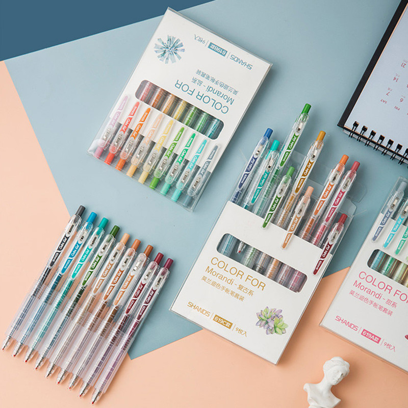 

Retractable Gel Pens Set 9 PCS Colored 0.5 mm Journaling Scrapbook Kawaii Ballpoint Pens Stationery Pen Office Accessories