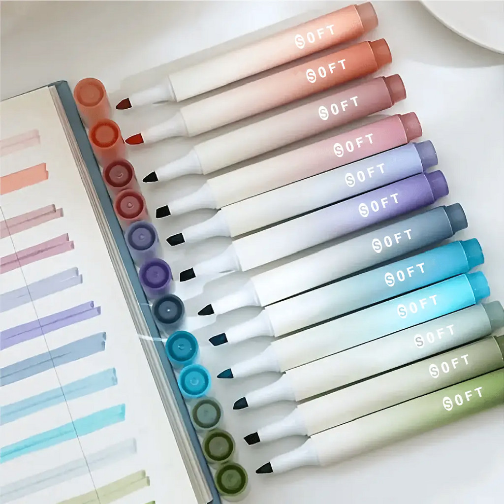

12pcs Morandi Color Gradient Highlighter Pens - Lipstick Aesthetic for Elegant Note-taking, Journaling, and Drawing Crafts