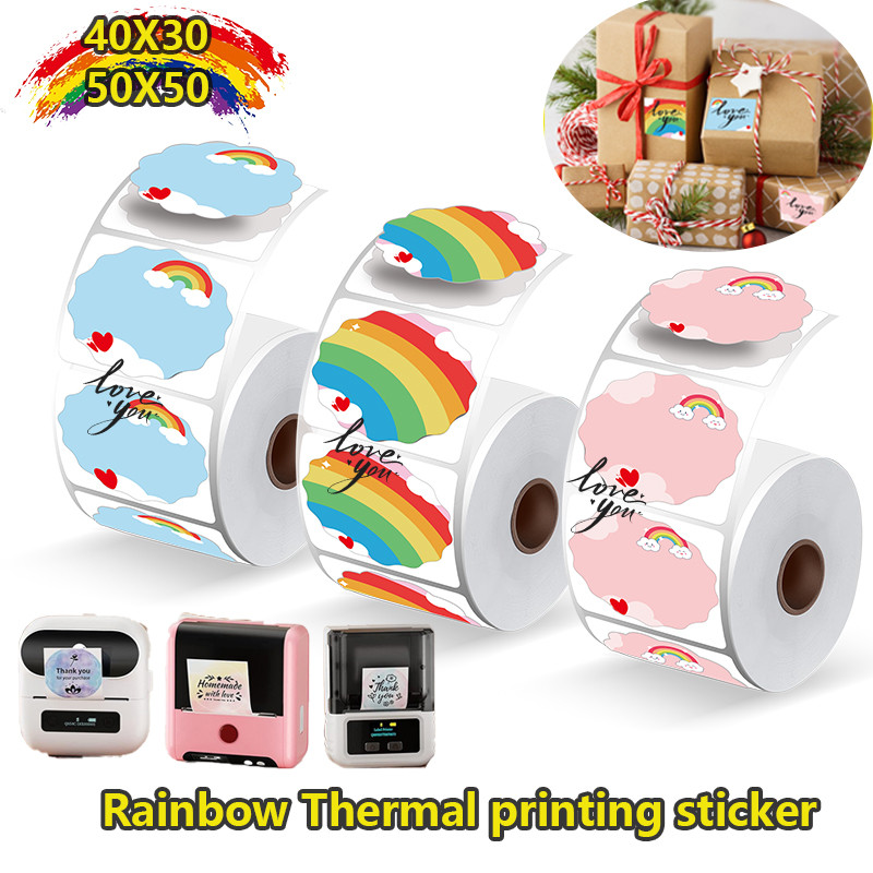 

Colorful rainbow thermal printing stickers 50x50mm，fit for Phomemo M220,The floral-patterned thermal label paper for gift stick