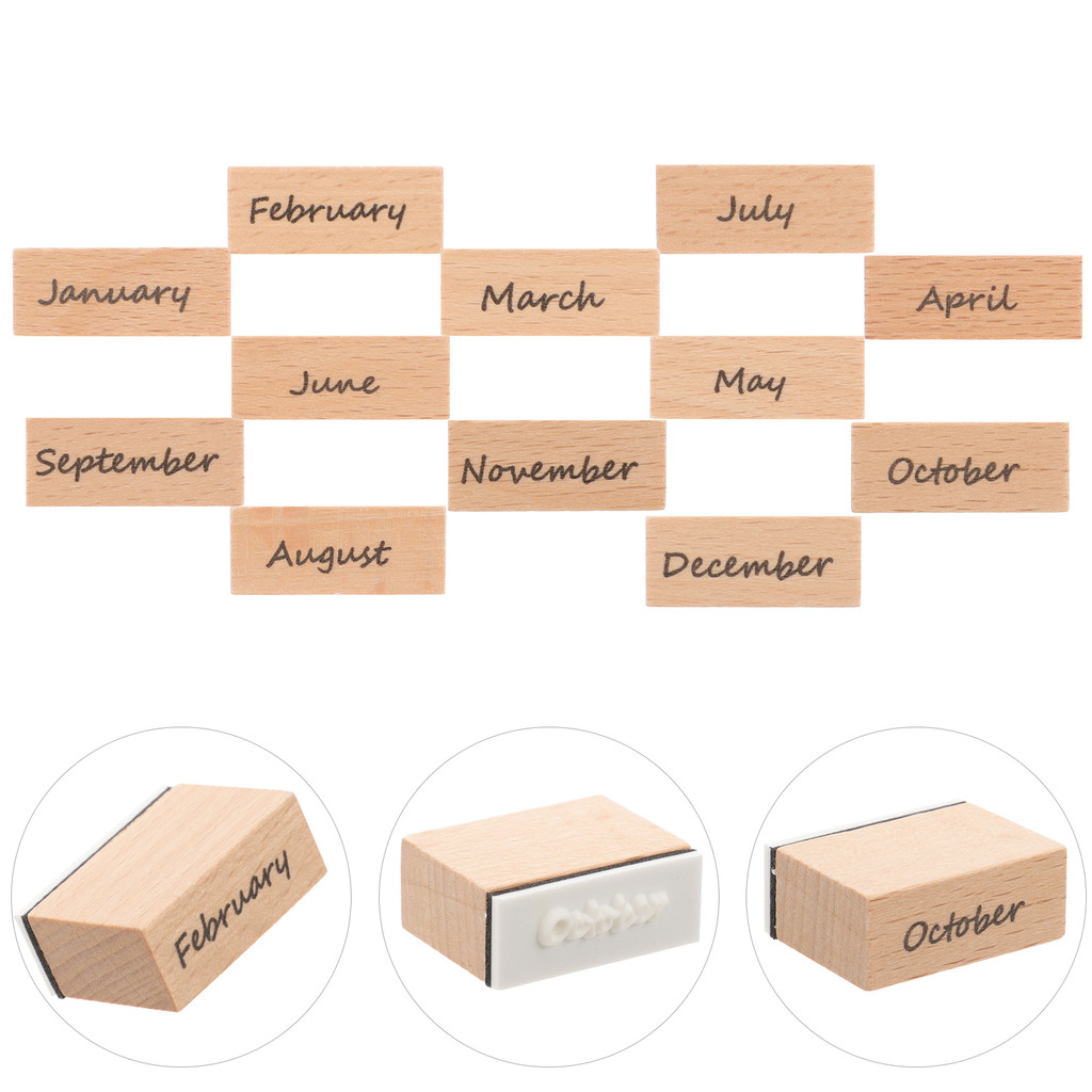 

Wooden Stamp Set Stationery Stamps Scrapbook Seal Vintage Attractive Appearance Monthly Rubber DIY