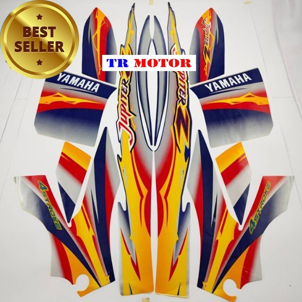 Striping stiker polet motor yamaha jupiter z silver biru 2004 list body standar
