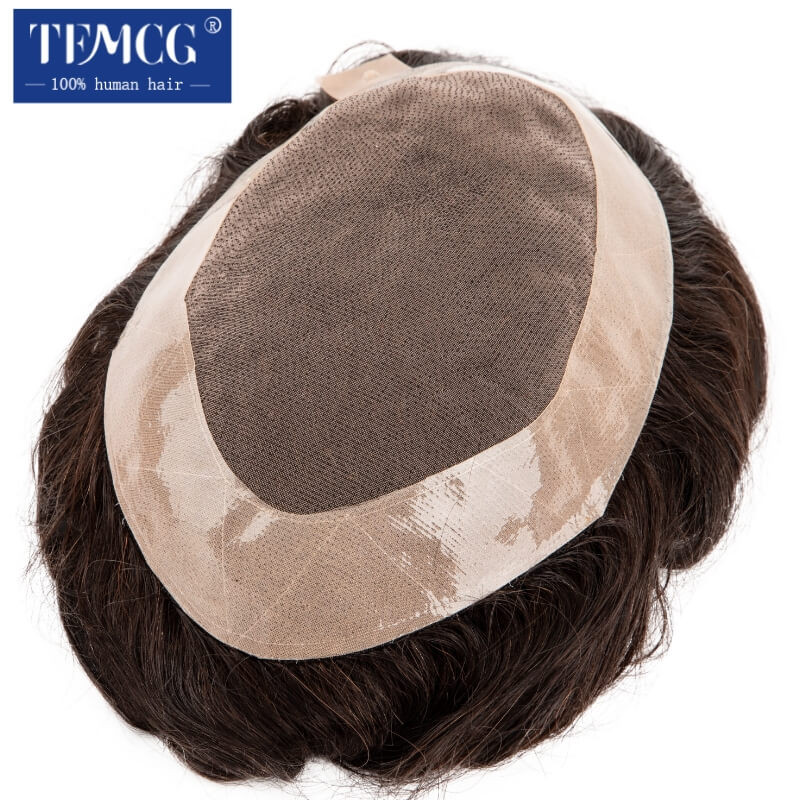 Men Wig Natural Human Hair Toupee Mono Male Wig  Durable Male Hair Prosthesis Toupee Men 6" Hair Rep