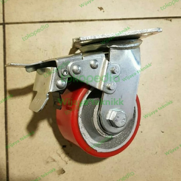 Roda Pu Heavy Duty 4 inch hidup rem roda troli heavy duty 4 inch rem